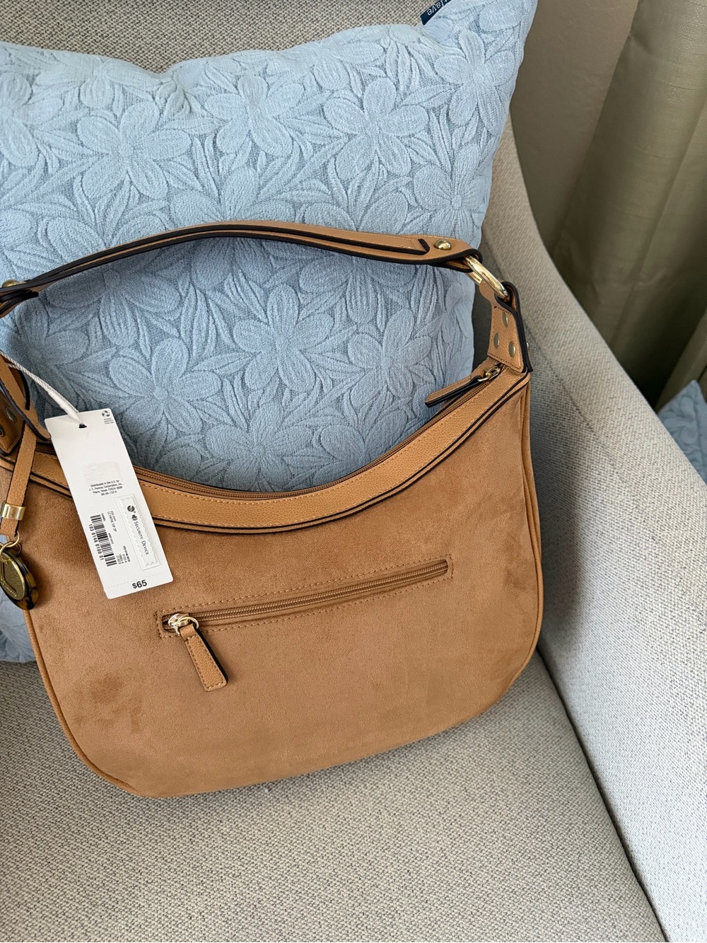 Suede Shoulder Hobo Bag in Tan